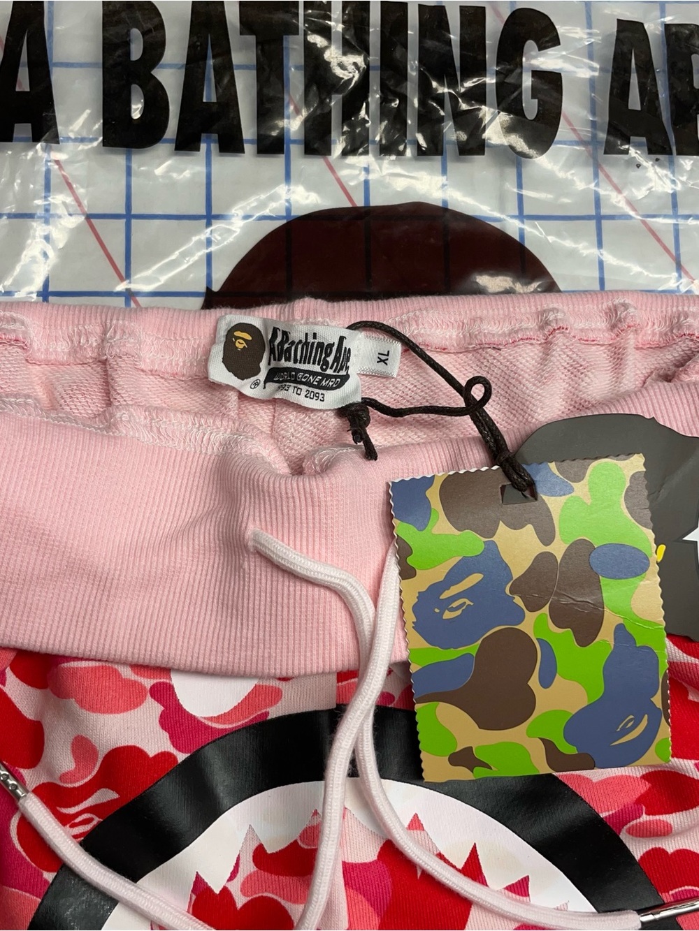 A Bathing Ape Kids' Pink Red Camo Shark-Print Shorts - Gem